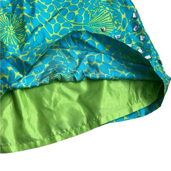 Lilly Pulitzer Dress Cold Shoulder Silk Long Sleeve Jewel Green Blue Size 4 - Picture 8 of 12